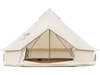 Waterproof bell tent with stove jack features mesh windows, accommodates 6-8 people, ideal for family camping trips.