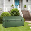 Waterproof outdoor storage box in green with ventilated window, 174-gallon capacity, ideal for organizing gardening.