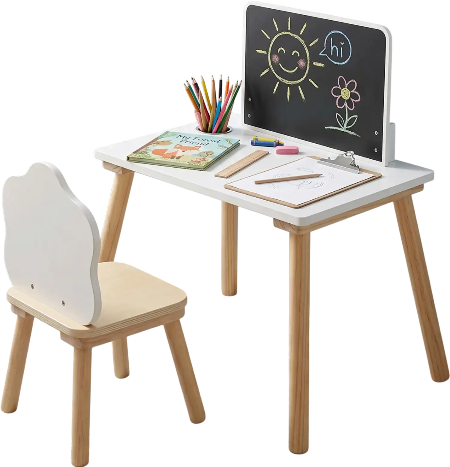 Costway Kids Weaning Table and Chair Set with Chalkboard 63169481 New