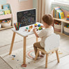 Weaning table and chair set with chalkboard, solid pine legs, and rounded corners, perfect for kids' playtime and creativity.