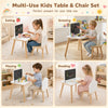 Multi-use kids table and chair set with blackboard, solid pine wood legs, ideal for eating, drawing, and playing.