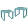 Set of 2 blue weather-resistant Adirondack side tables with slatted design, ideal for outdoor use on patios or decks.