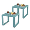 Set of 2 blue weather-resistant Adirondack side tables with slatted design, perfect for outdoor or indoor use.