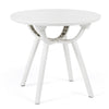 White circular small end table with a 20" round tabletop, crafted from weather-resistant PP and ABS for poolside use.