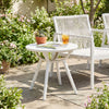 White circular small end table with a 20" round tabletop, perfect for poolside or balcony use, featuring sturdy.