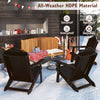 Black HDPE folding Adirondack chair with high backrest and cup holder, perfect for backyard relaxation and all-weather use.