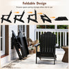 Black HDPE folding Adirondack chair with high backrest and wide armrests, perfect for backyard relaxation and easy storage.