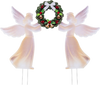 Pink weather-resistant PVC Christmas angel decoration set with wreath, perfect for outdoor holiday displays.