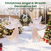 Pink weather-resistant PVC Christmas angel decoration and wreath set for festive outdoor holiday charm and easy assembly.