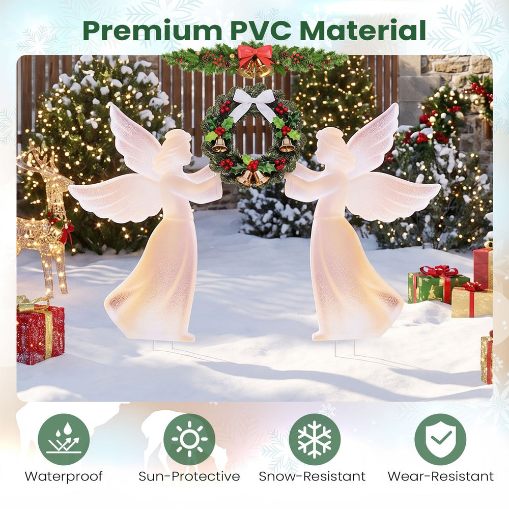 Pink PVC Christmas angel decoration set with matching wreath, waterproof and wear-resistant for festive outdoor display.