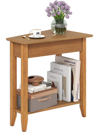 Costway 2-Tier Wedge Narrow End Table with Storage Shelf Solid Wood Legs 25749183 New