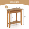 2-tier wedge narrow end table in walnut with solid wood legs, dimensions 24"x16"x24.5", ideal for small spaces.