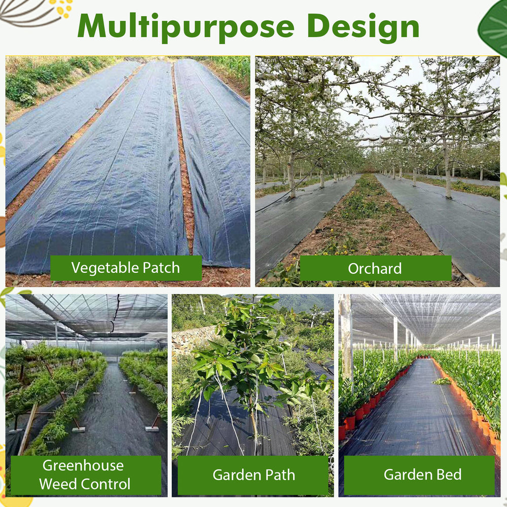 Weed barrier landscape fabric shown in a vegetable patch, ideal for weed control and landscaping projects.