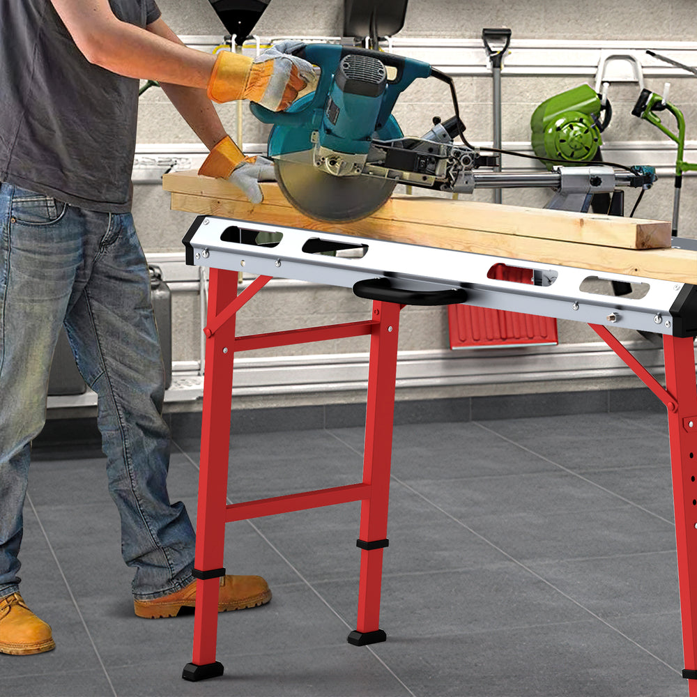 Welding table with sturdy metal frame, 42" x 21" galvanized top, and adjustable height for versatile project support.
