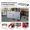 Foldable 42" x 21" welding table with adjustable height, sturdy metal frame, and portable handle for easy transport.