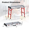 Adjustable height welding table measuring 42" x 21", featuring a sturdy metal frame and foldable design for easy.