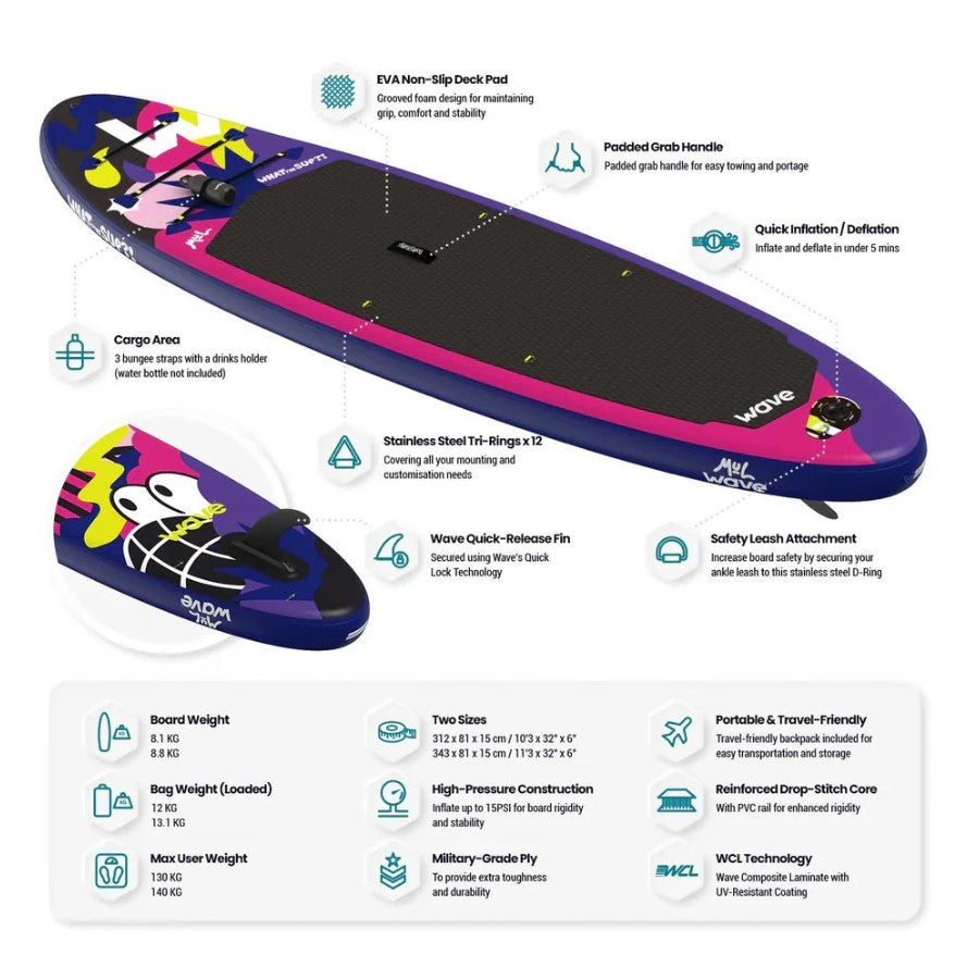 Wave What The SUP?! by MUL All-Round Inflatable Paddle Board 10'9" Limited Edition New