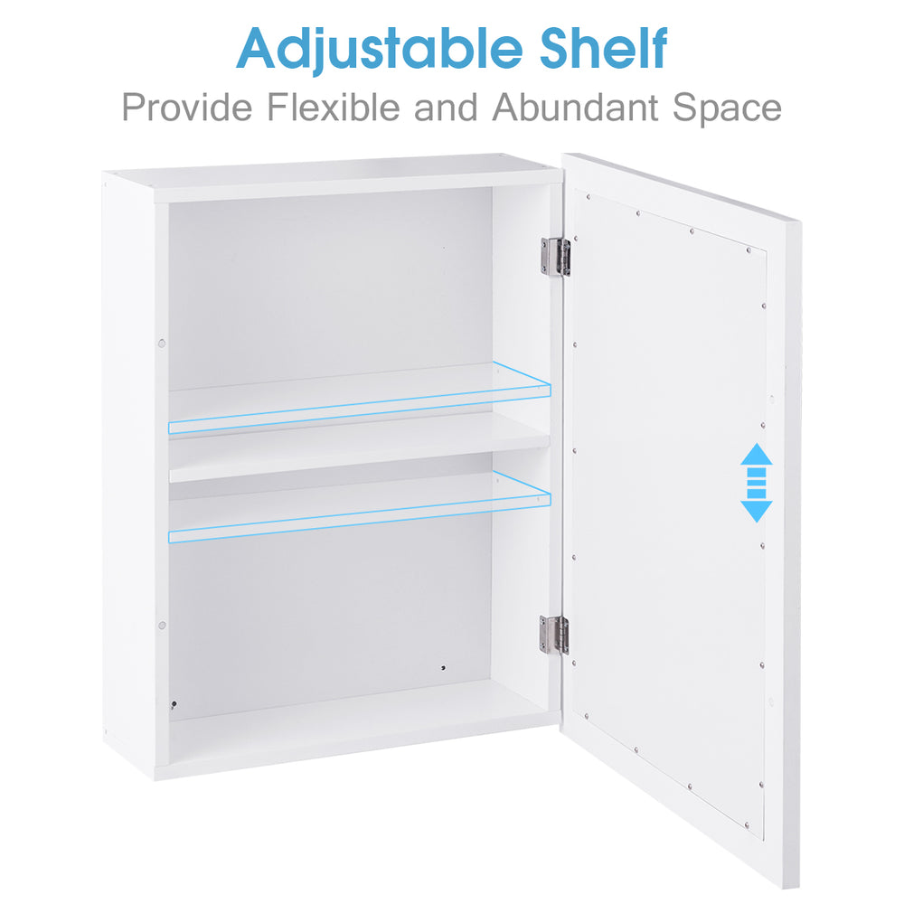 Wall mounted adjustable medicine storage cabinet in gray with two shelves, perfect for bathroom organization and.