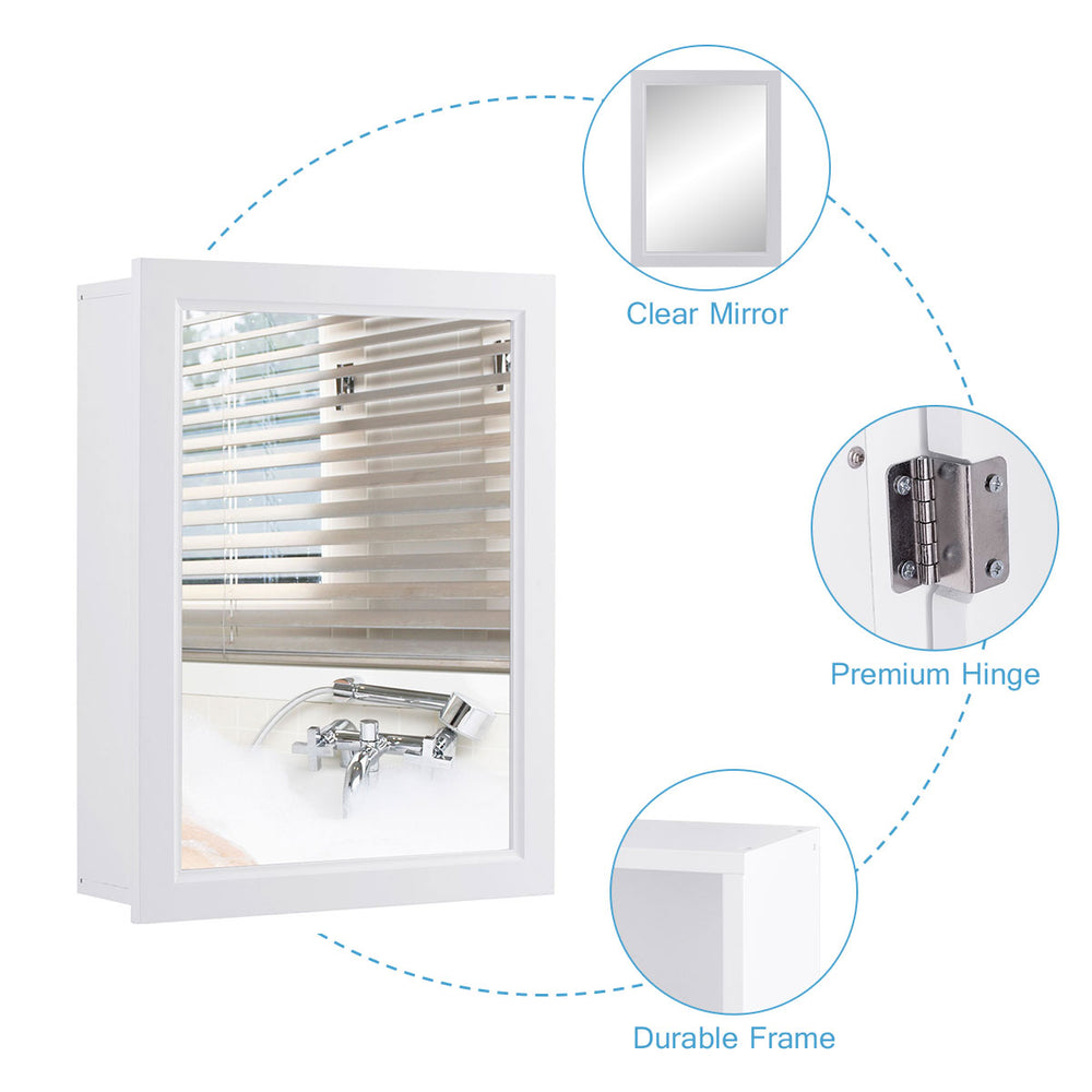 Wall mounted adjustable medicine storage mirror cabinet with gray finish, premium hinge, and durable frame for bathroom.