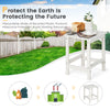 Square white Adirondack side table made of recyclable HDPE, weather-resistant for outdoor use and easy to clean.