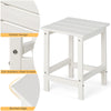 Square white Adirondack side table featuring slatted design, waterproof HDPE material, and 304 stainless steel screws.