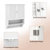 White 2-doors wall-mounted medicine cabinet with towel bar, featuring louvered doors and adjustable shelves for.