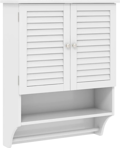 Costway 2-Door Bathroom Wall-Mounted Medicine Cabinet with Towel Bar 32945687 New