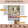 Open storage compartment of the white wall-mounted medicine cabinet, showcasing various bathroom supplies for easy.