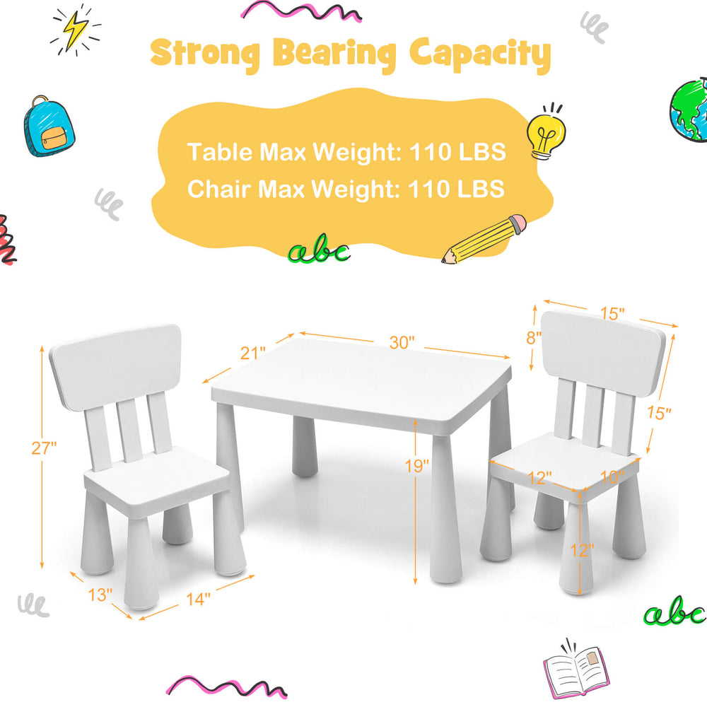 Toddler multi-activity play dining study table and chair set in white, designed for kids aged 1-7 years.