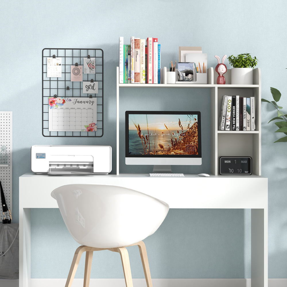 3-Tier Multipurpose Desk Bookshelf with 4 Shelves-White - Gallery View 1 of 10