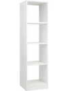 Narrow 5-tier white bookshelf with 4 open cubes, anti-tipping kits, and durable scratch-resistant surface for small.