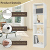 Narrow 5-tier bookshelf in white with 4 open cubes, anti-tipping kits, and easy-to-clean surface for small spaces.