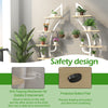 6-tier white metal plant stand with potted plants, featuring anti-toppling design and protective bottom pads for.