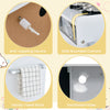 Detail of the toddler kitchen's anti-toppling device, towel rack, and ventilated holes for safety and convenience.