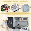 Toddler pretend play kitchen in white featuring double stoves, removable sink, and realistic accessories for.