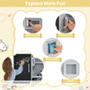 Toddler pretend play kitchen features a blackboard, microwave, and ice maker, promoting creativity and social skills.