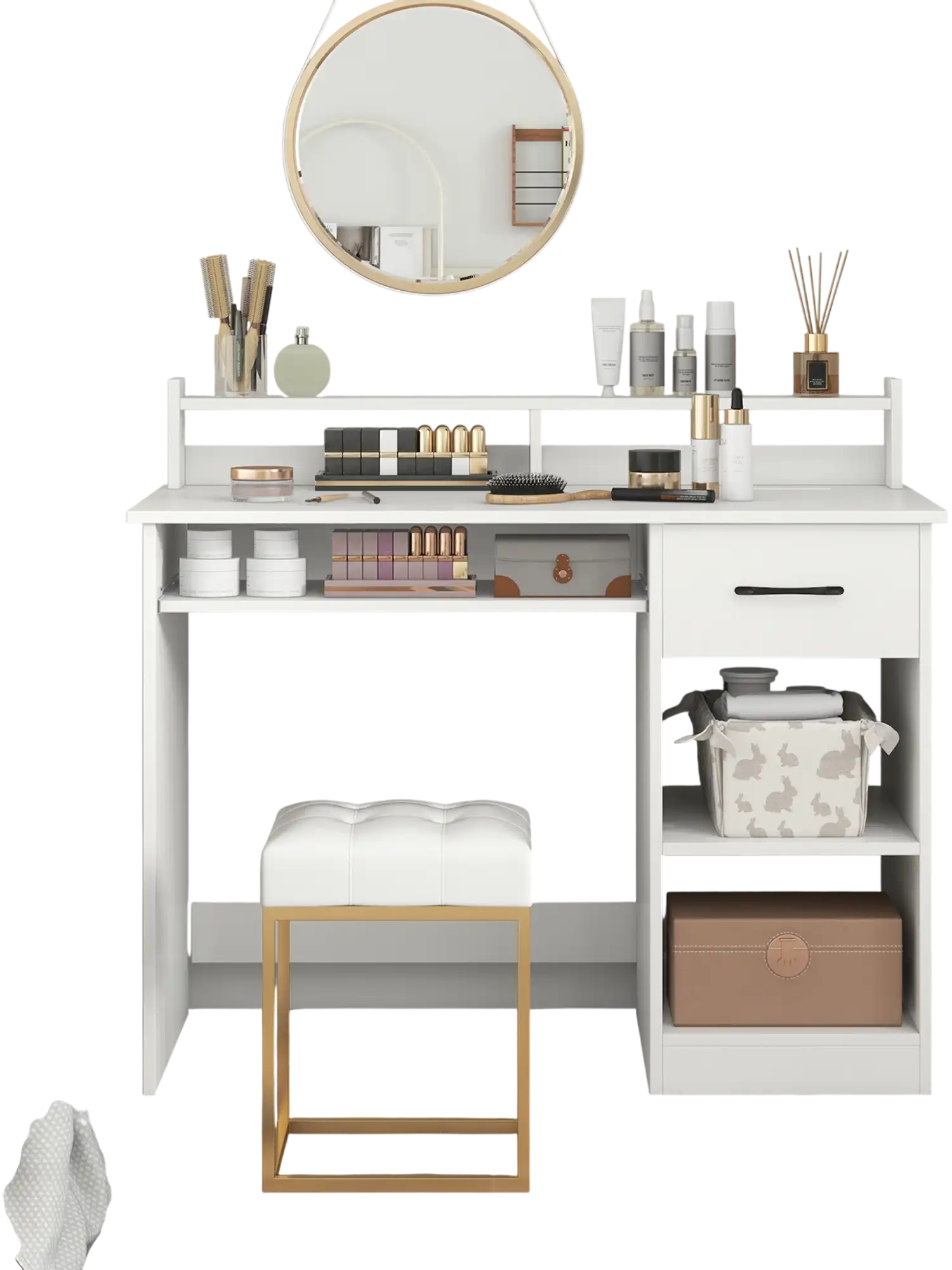 Costway White Home Office Desk with Charging Station & Adjustable Shelf 649215837 New