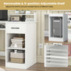 White desk with charging station, featuring a removable adjustable shelf and storage drawer for home office.