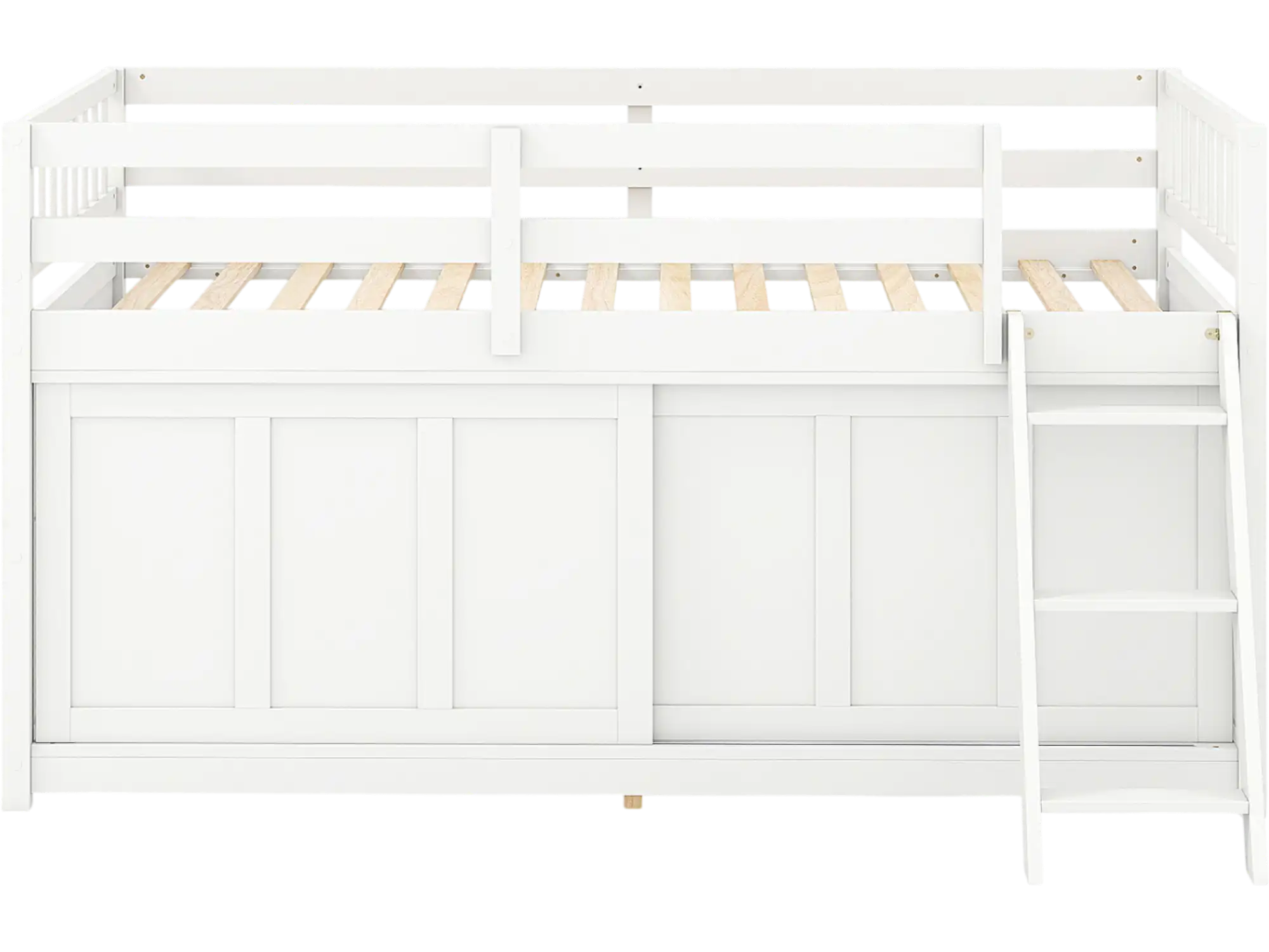 Costway White Loft Bed w/ Sliding Door Storage 91495705 New