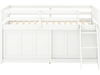 Twin size loft bed in white with solid wood structure, enclosed storage cabinet, and inclined ladder for easy access.