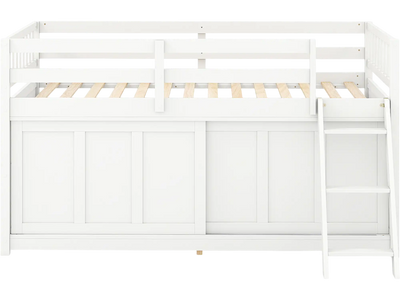 Costway White Loft Bed w/ Sliding Door Storage 91495705 New