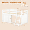 Dimensions of the twin size loft bed in white, showcasing its sturdy structure, storage cabinet, and inclined ladder design.