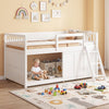 Twin size loft bed in white with solid wood structure, enclosed storage, and inclined ladder for safe access.