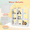 Modern 9-cube bookcase in white featuring covered screw holes and an elevated bottom layer for easy cleaning.
