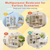 Modern 9-cube bookcase in white with anti-tipping kits, ideal for organizing books and toys in kids' rooms or studies.