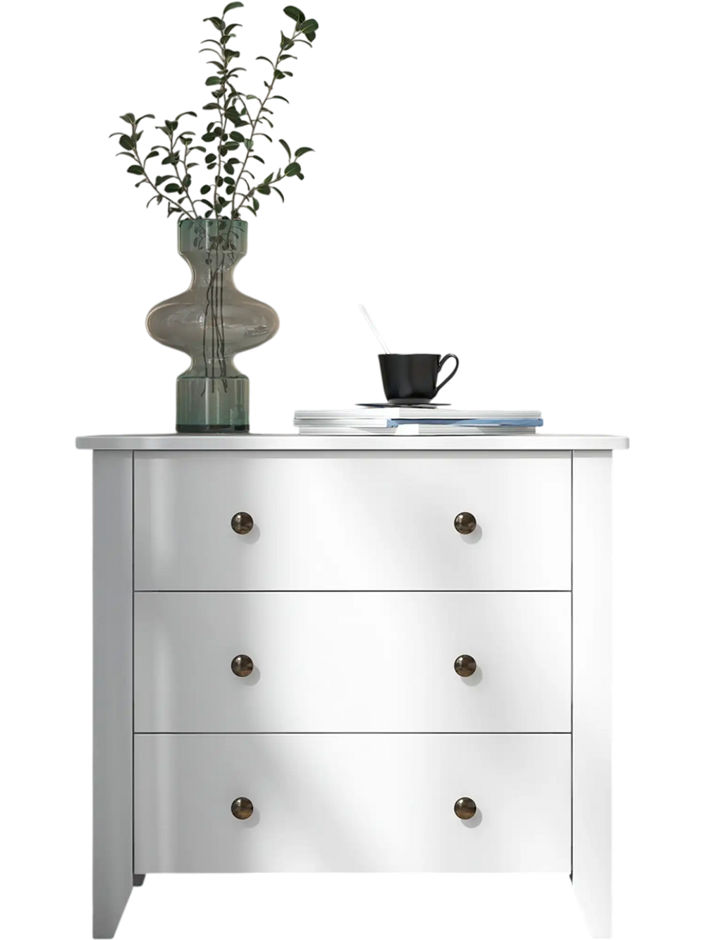 White 3 drawer dresser chest of drawers with modern design, perfect for bedside storage and easy access to essentials.