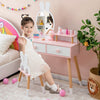 Kids Vanity Table and Chair Set with Drawer Shelf and Rabbit Mirror-White - Gallery View 1 of 11