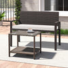 Wicker 2-seat bench with soft cushion and metal frame, ideal for outdoor patios and gardens.
