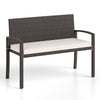 Wicker 2-seat bench with soft cushion, handcrafted PE rattan, and metal frame, ideal for outdoor patios and gardens.