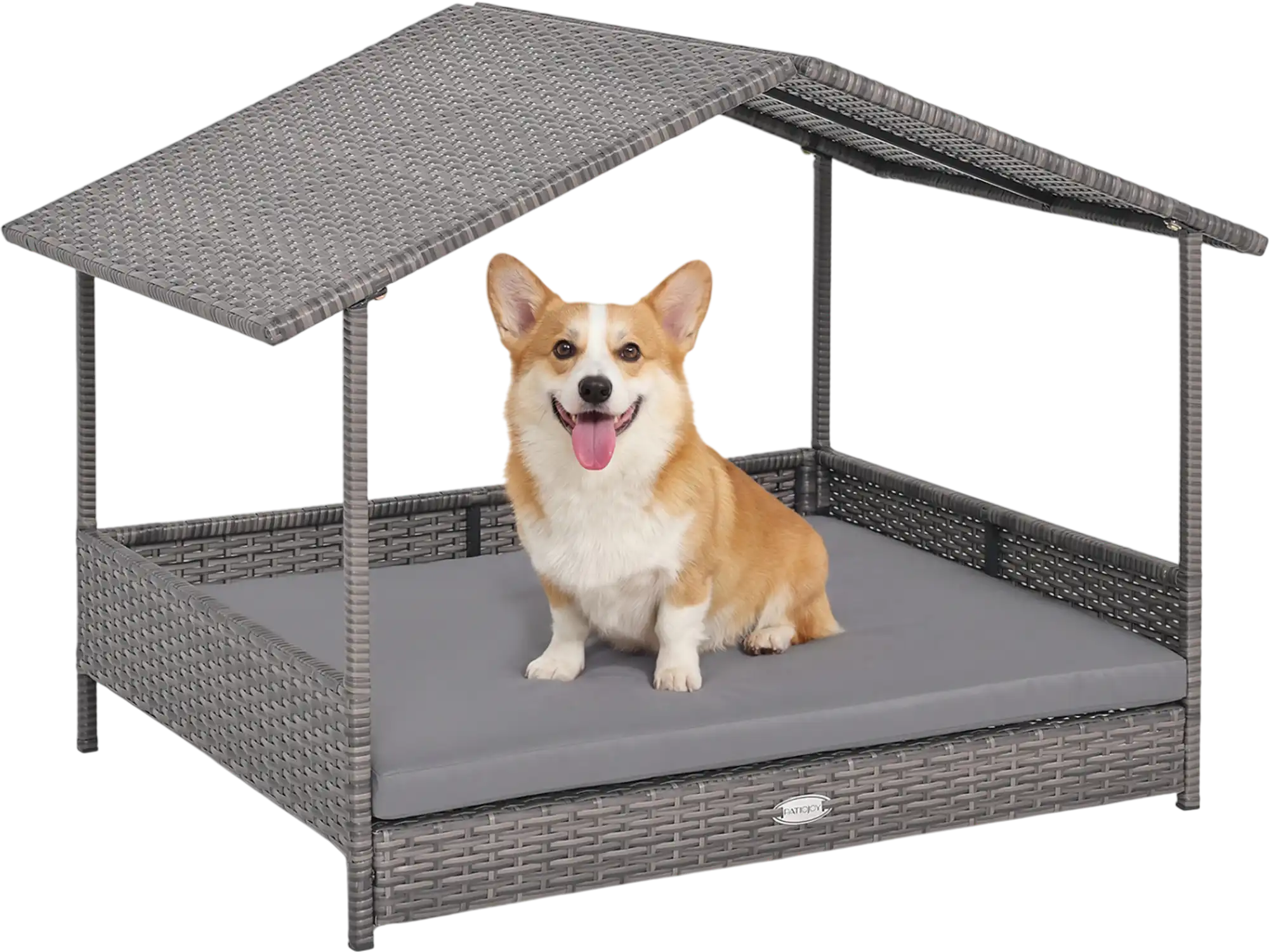 Costway Wicker Elevated PE Rattan Dog House Bed with Canopy 85784907 New